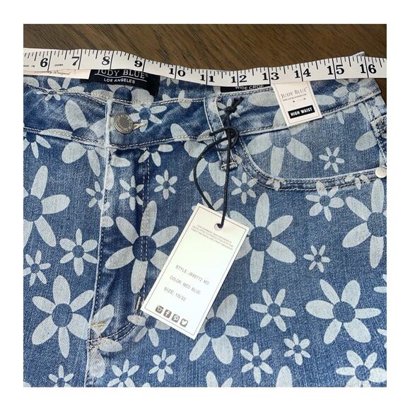 Judy Blue Floral Print Crop Wide Leg Jeans 15 32 Retro Hippie Flower SOLD OUT - Picture 5 of 9